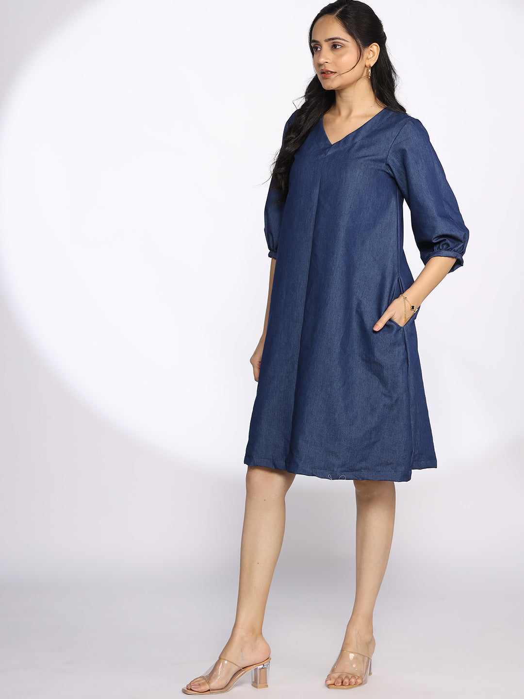 Navy Denim A-Line Dress