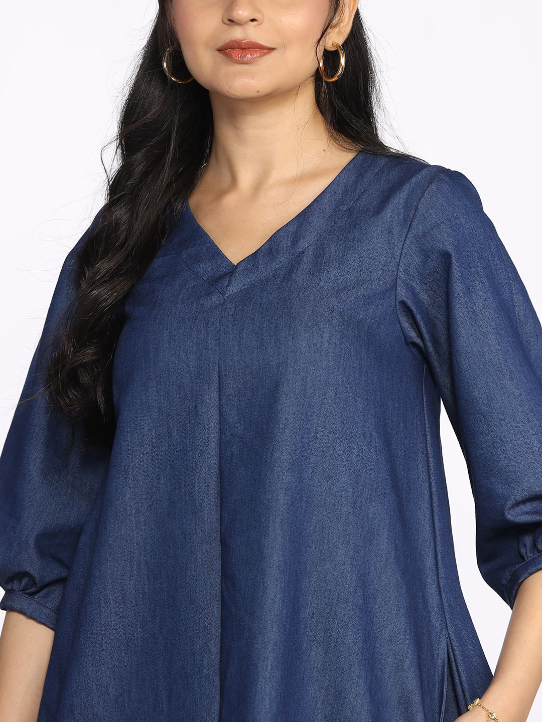Navy Denim A-Line Dress