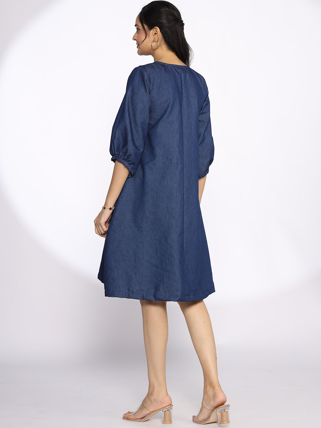 Navy Denim A-Line Dress