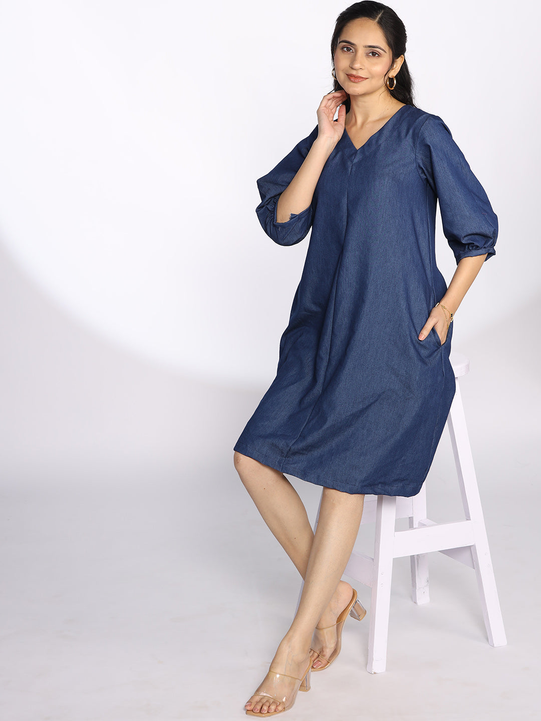 Navy Denim A-Line Dress
