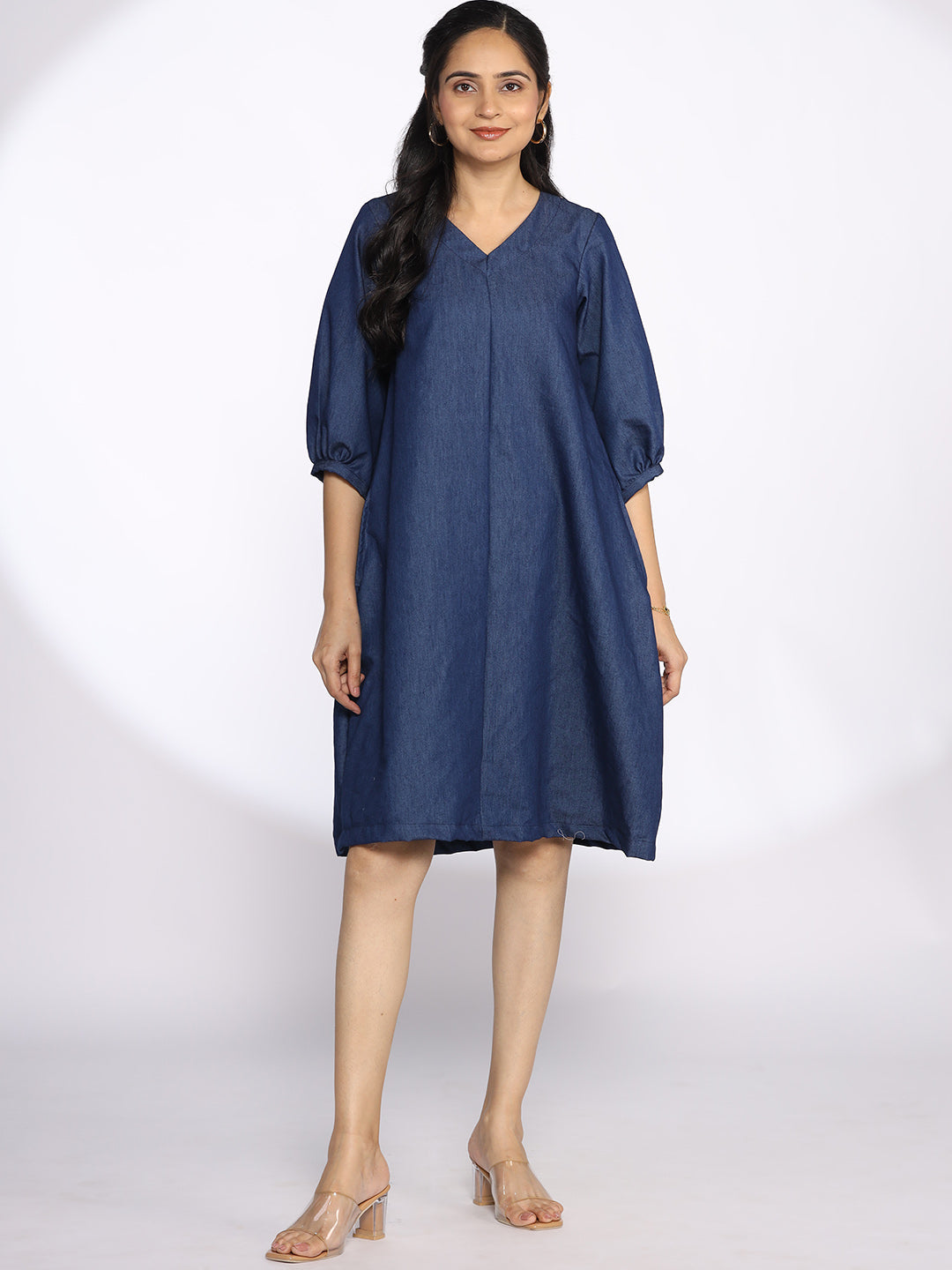Navy Denim A-Line Dress