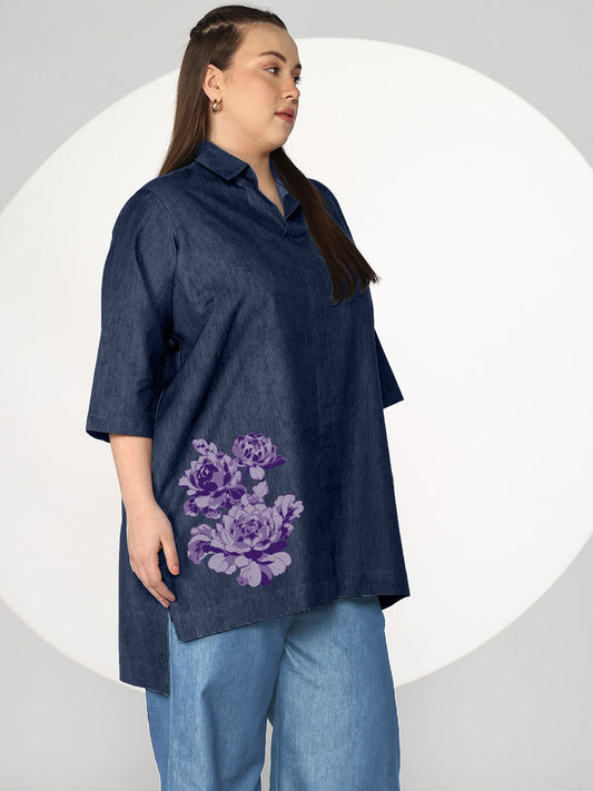 Navy Denim ShirtTop - Mauva