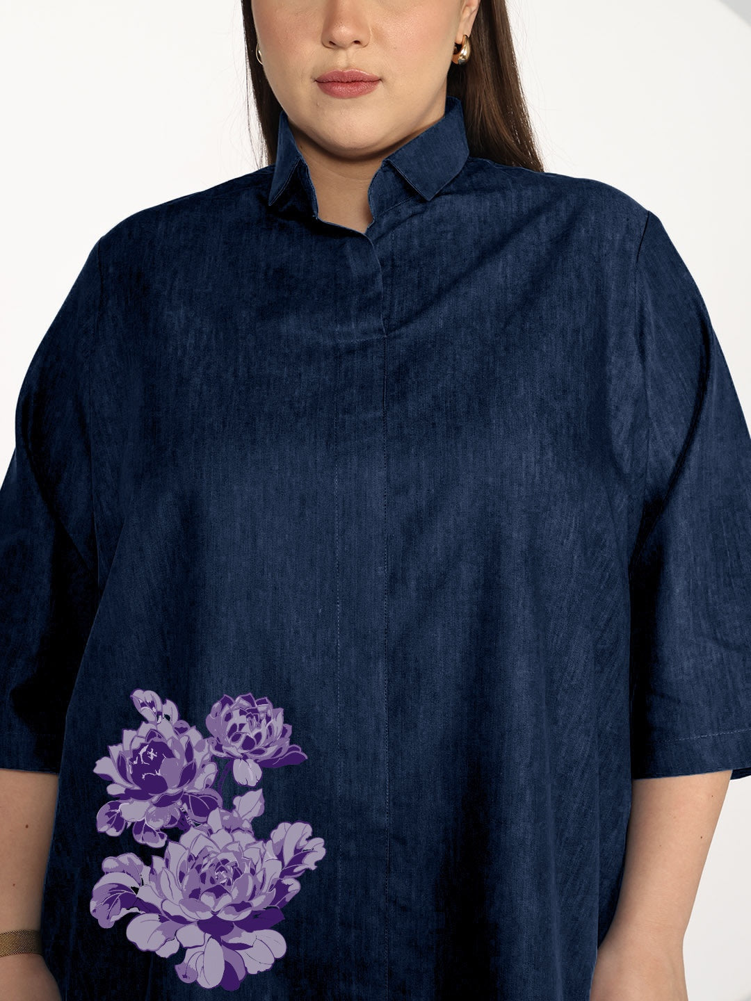 Navy Denim ShirtTop - Mauva