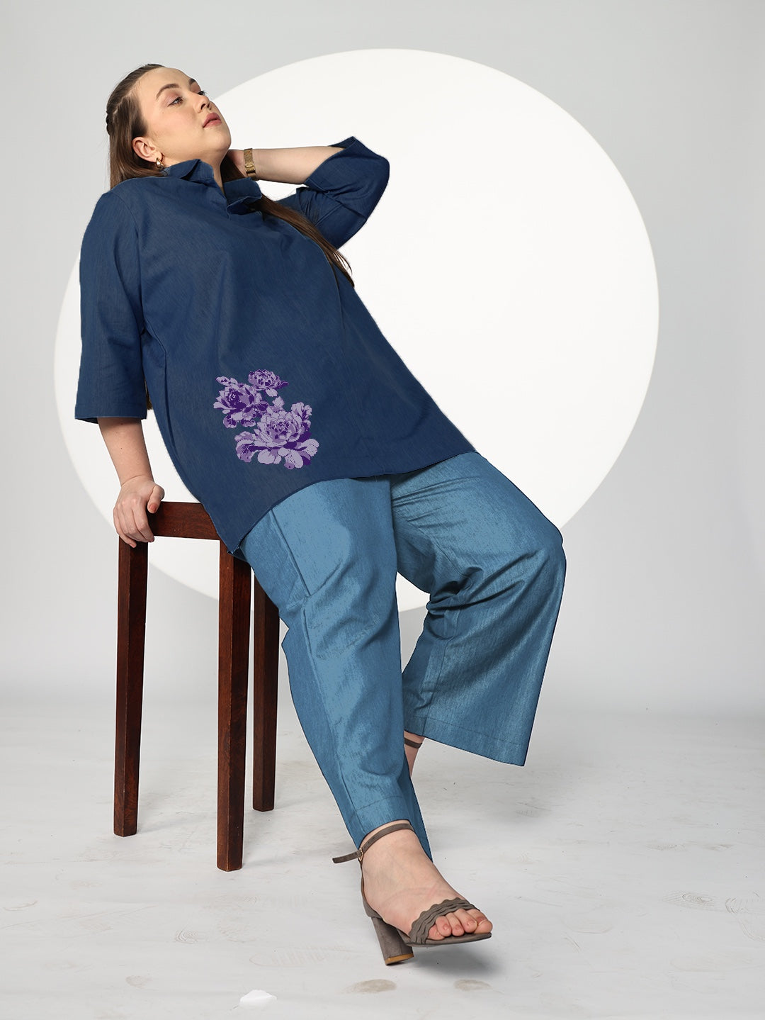Navy Denim ShirtTop - Mauva
