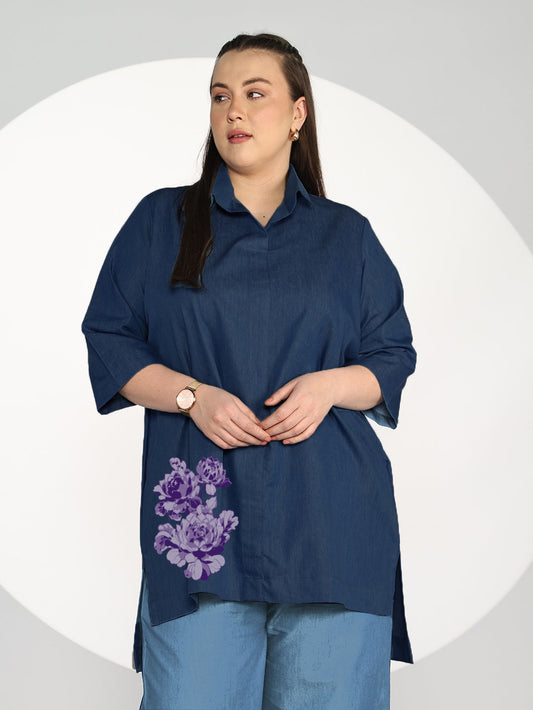 Navy Denim ShirtTop - Mauva