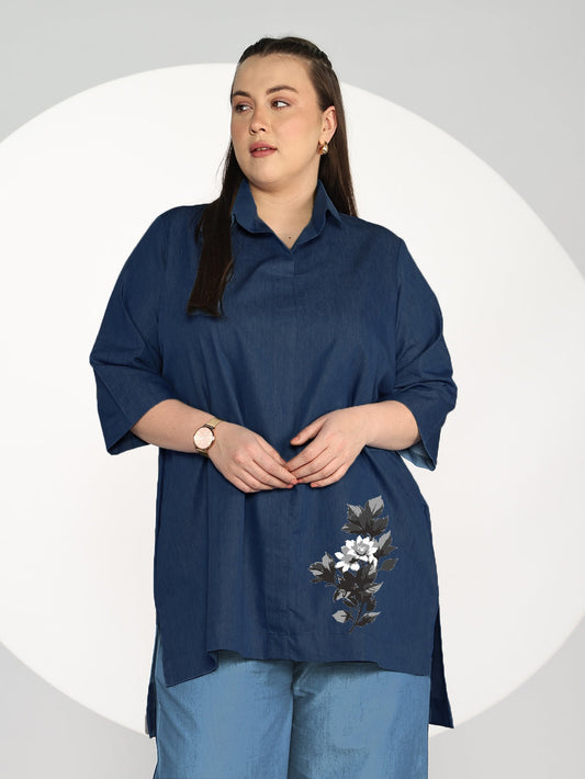 Navy Denim ShirtTop - Noira