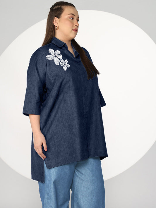 Navy Denim ShirtTop - Sakuya