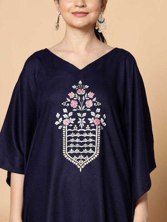 Navy Kaftan Kurta - Mughal Flora