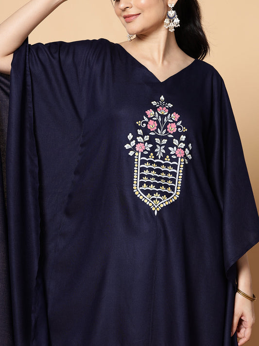Navy Kaftan Kurta - Mughal Flora