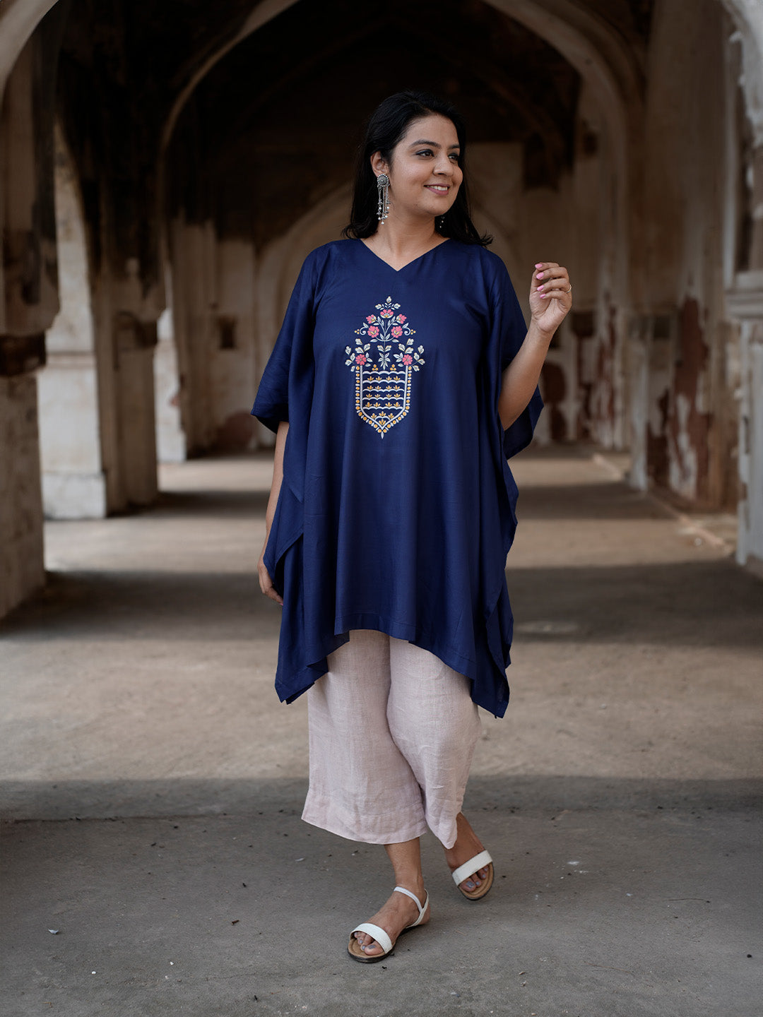 Navy Kaftan Kurta - Mughal Flora