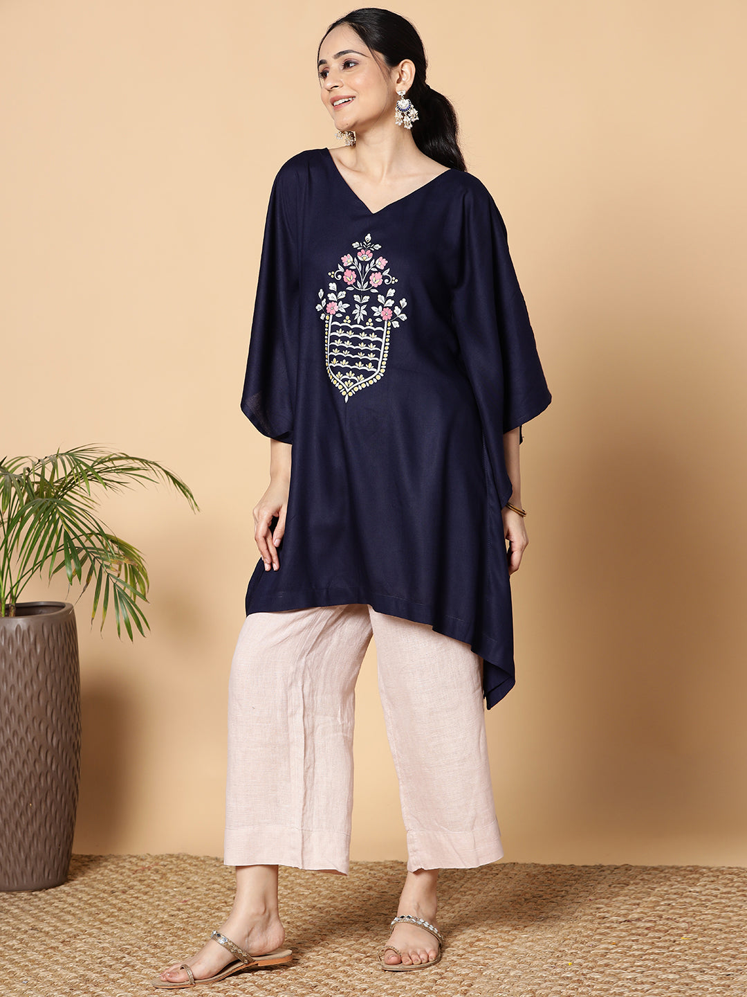 Navy Kaftan Kurta - Mughal Flora