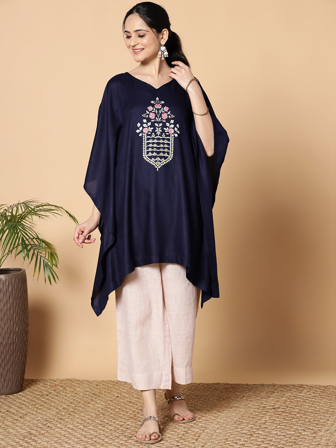 Navy Kaftan Kurta - Mughal Flora