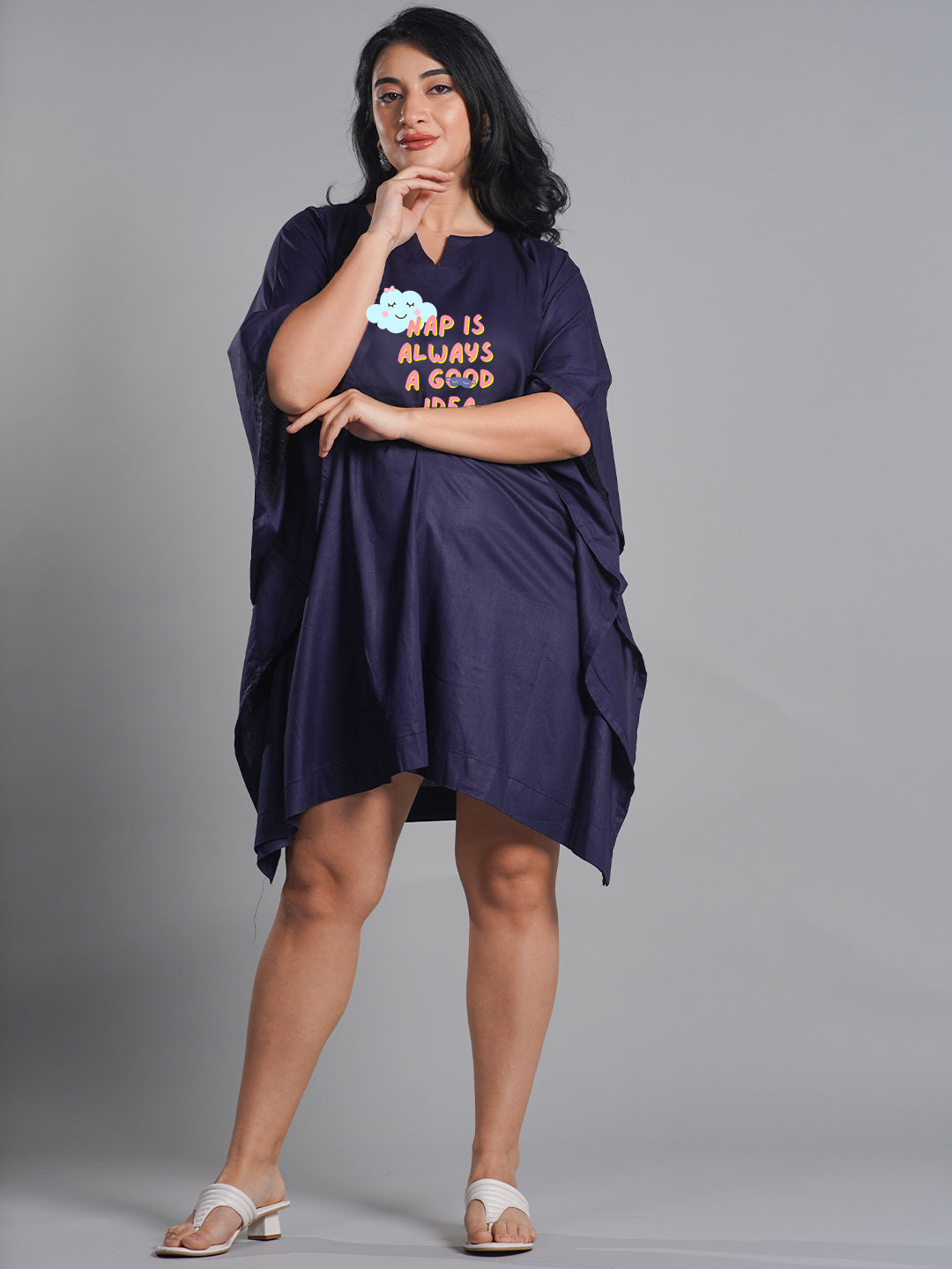 Navy Kaftan Nightdress - NapQueen