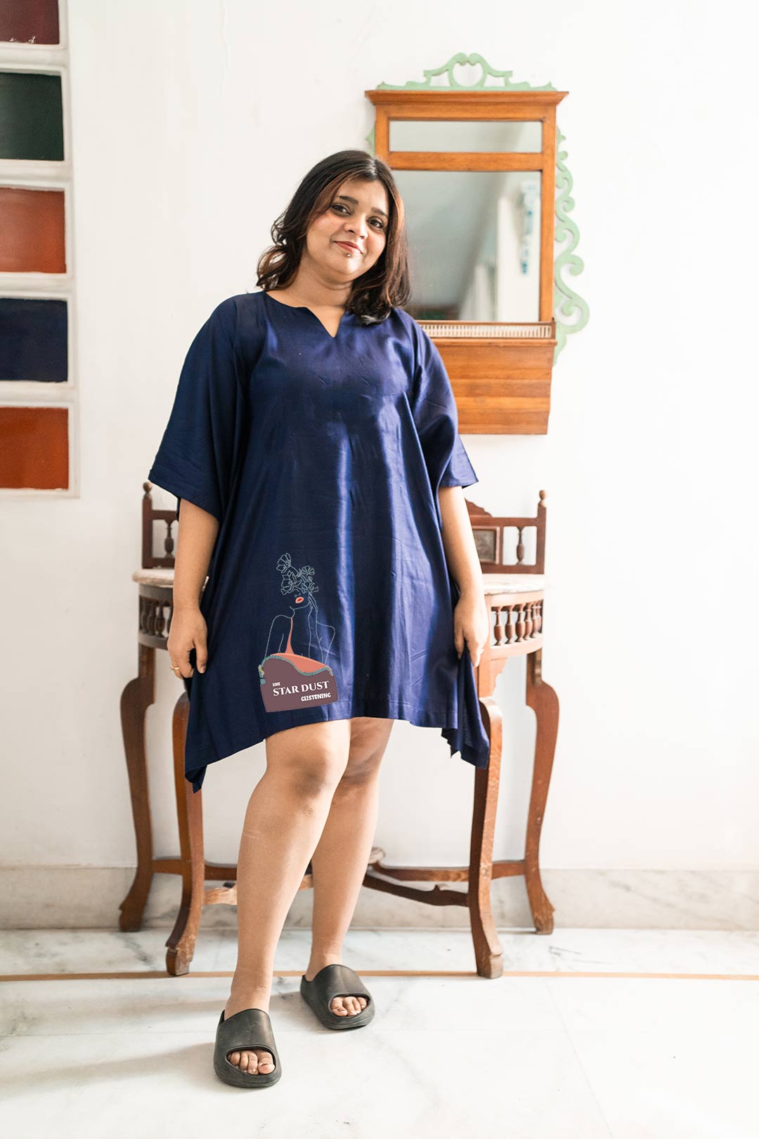 Zivame Marks And Spencer Night Dress Classic Navy Blue Soft Cotton