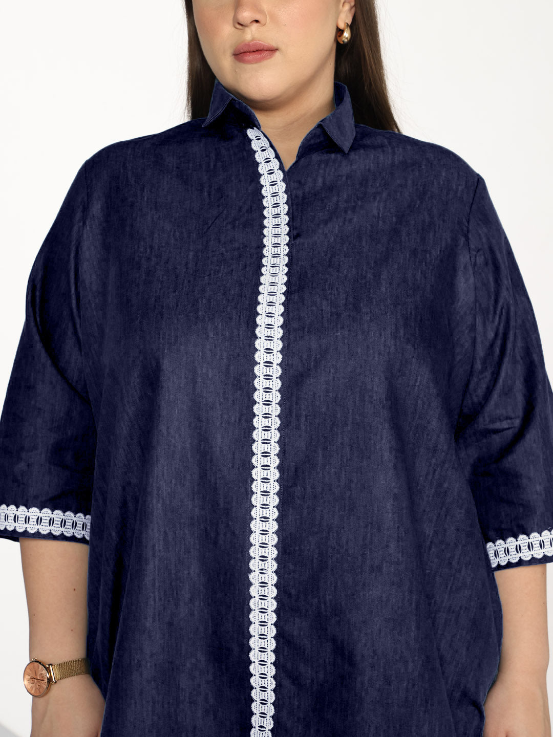 Navy Laced Denim ShirtTop