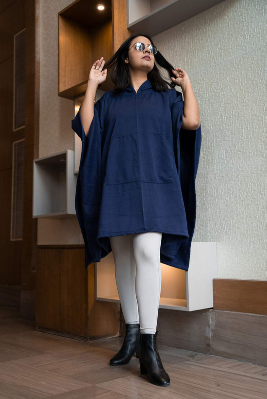 Navy Poncho Hoodie - Solid (Female)