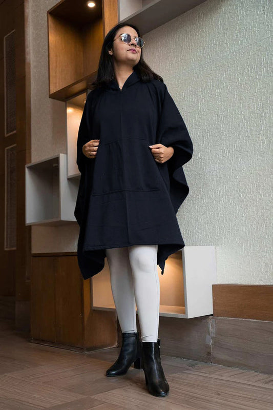 Navy Poncho Hoodie - Solid (Female)