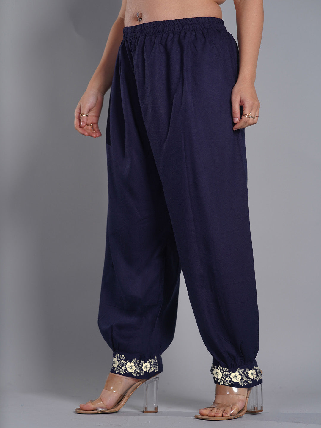 Navy Rayon Afghani Salwar - CreamMimosa