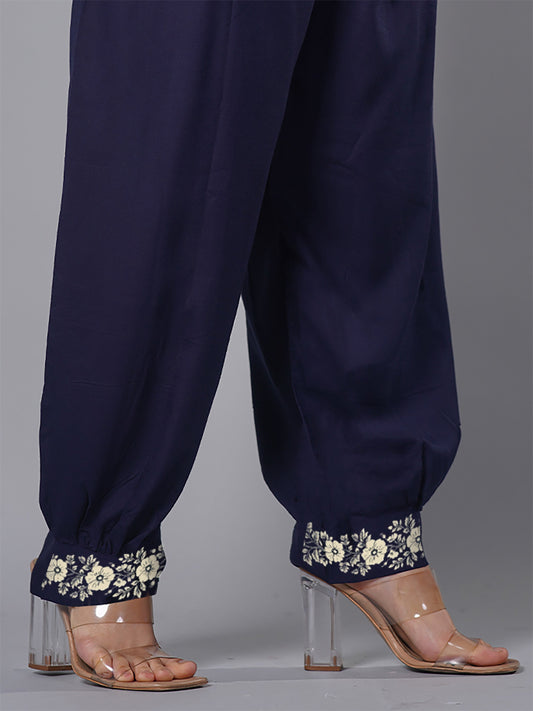 Navy Rayon Afghani Salwar - CreamMimosa