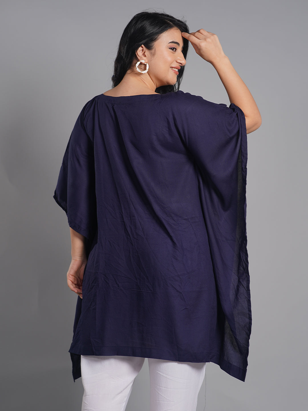 Navy Rayon Kaftan - Beautiful flowers