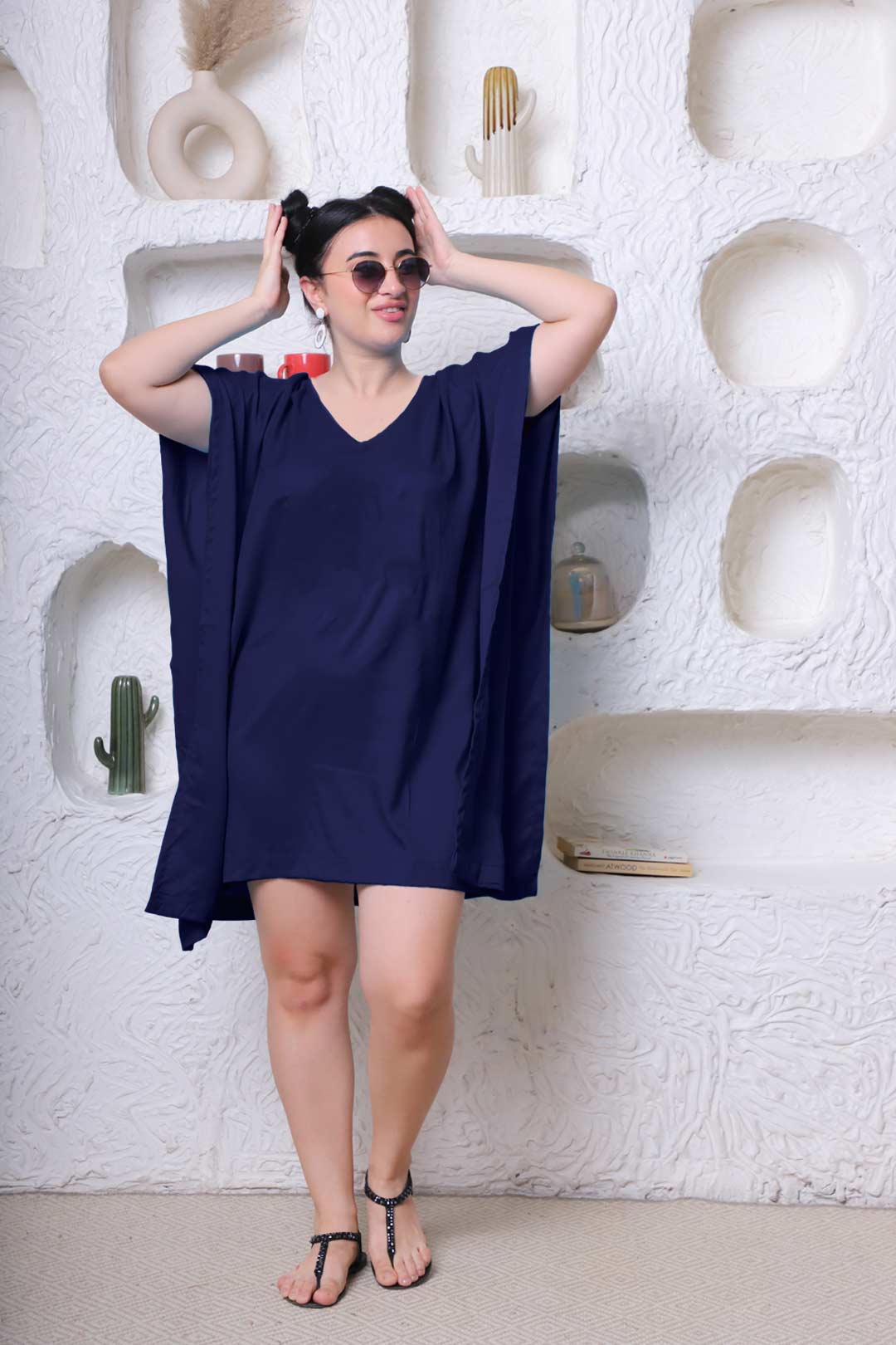 Navy Rayon Kaftan - Solid