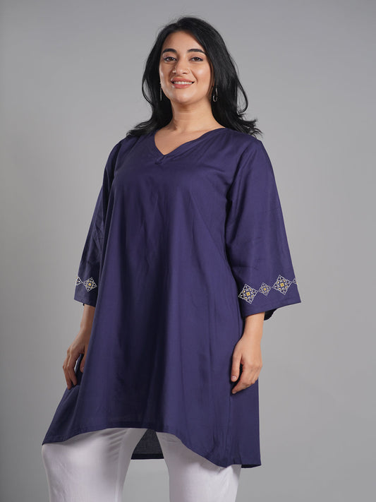 Navy Rayon Kurti - Freya