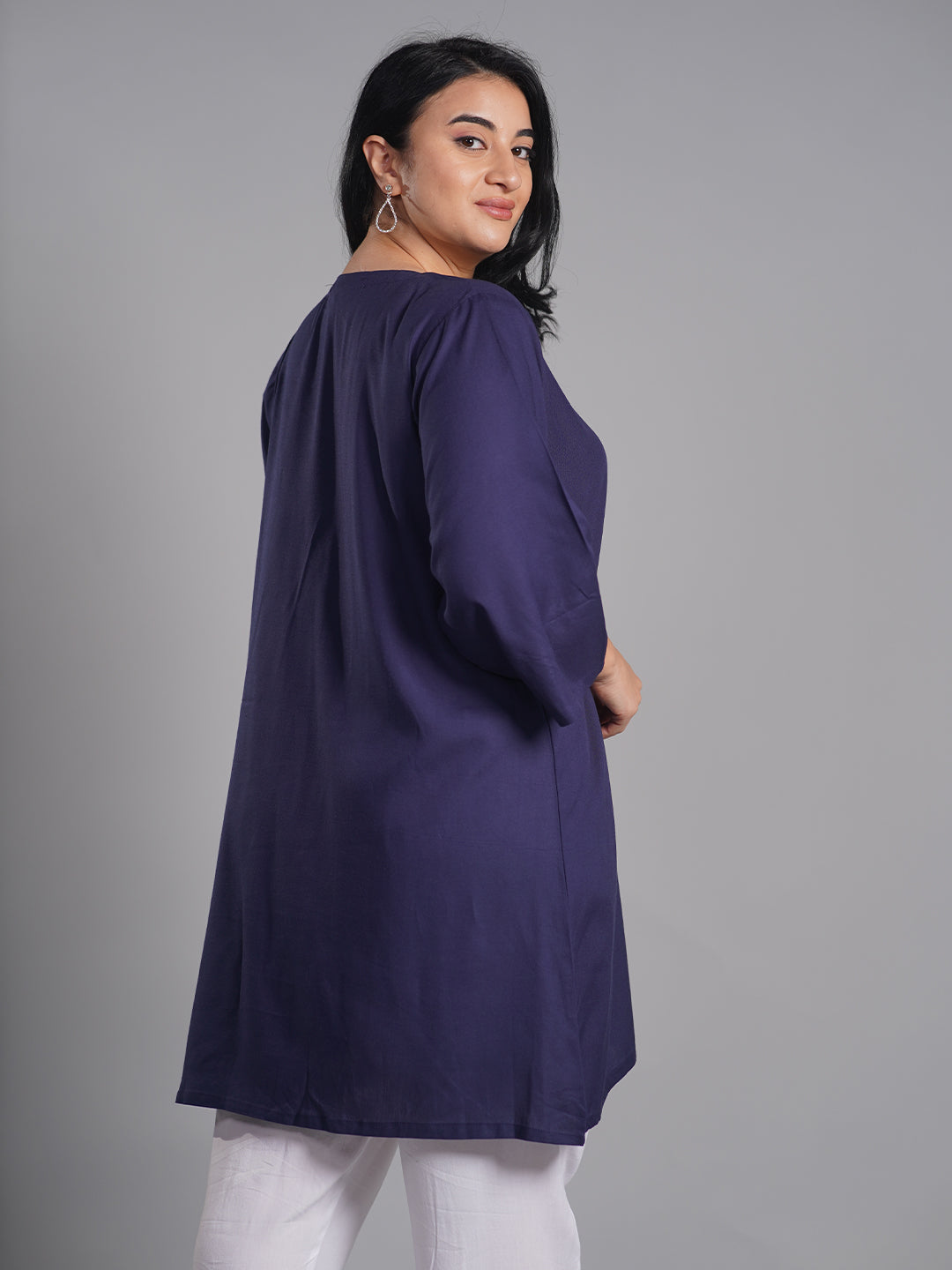 Navy Rayon Kurti - Teer