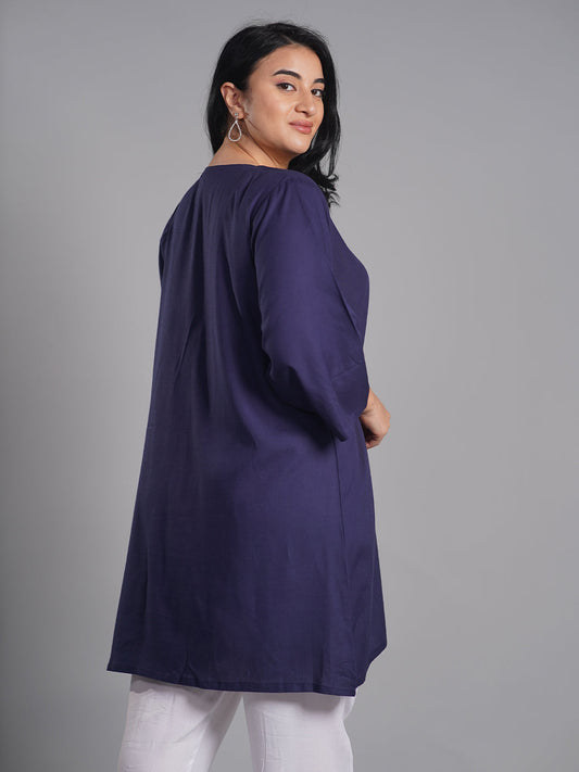 Navy Rayon Kurti - Teer