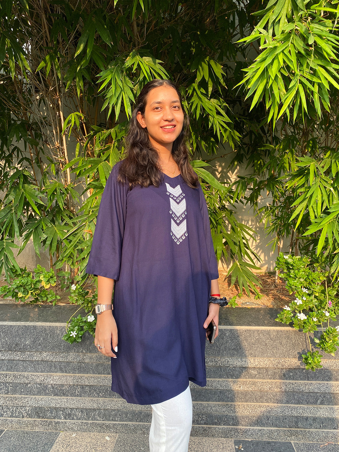 Navy Rayon Kurti - Teer