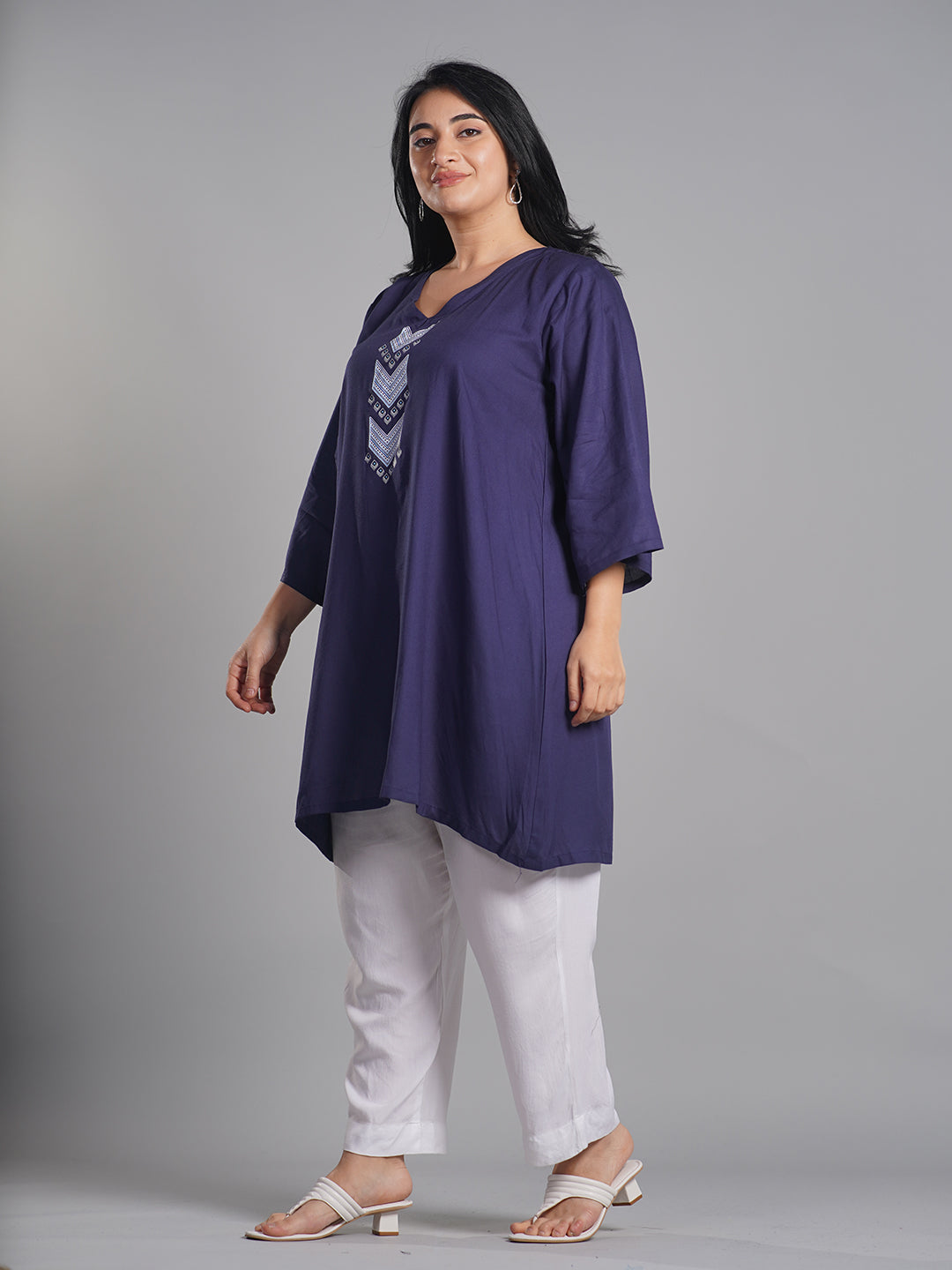 Navy Rayon Kurti - Teer