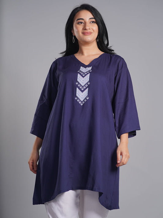 Navy Rayon Kurti - Teer