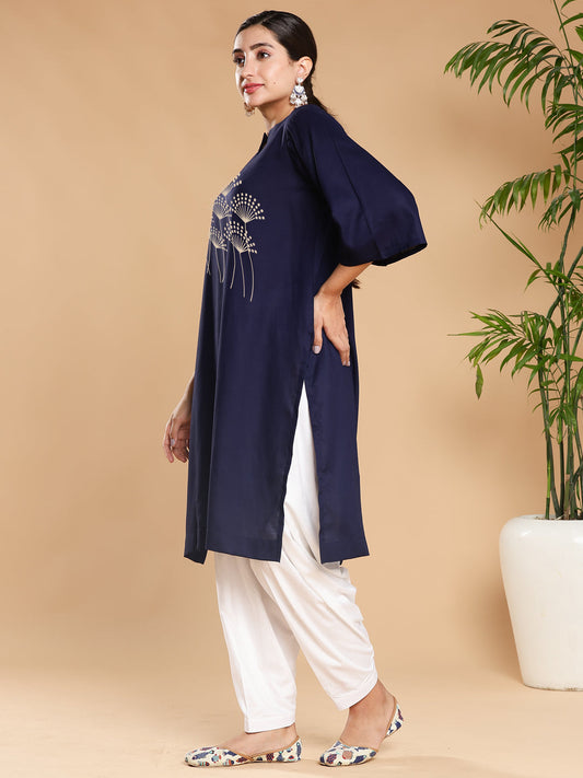 Navy Rayon LongKurta - Dandelions