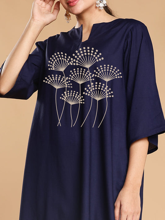 Navy Rayon LongKurta - Dandelions
