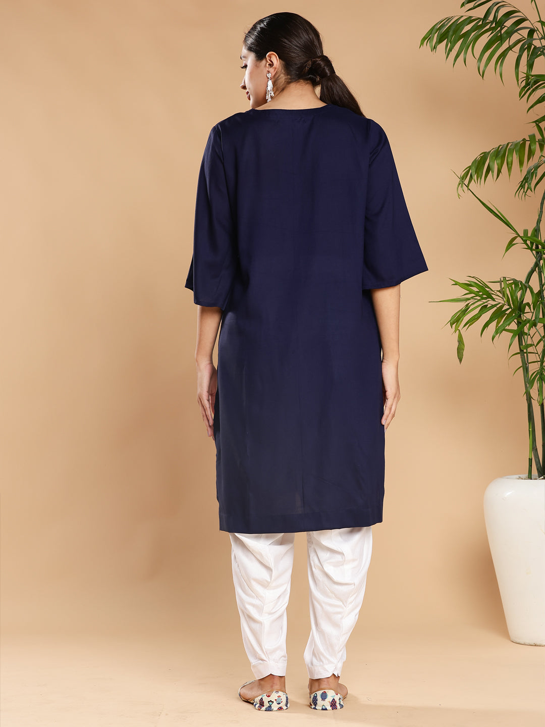 Navy Rayon LongKurta - Dandelions