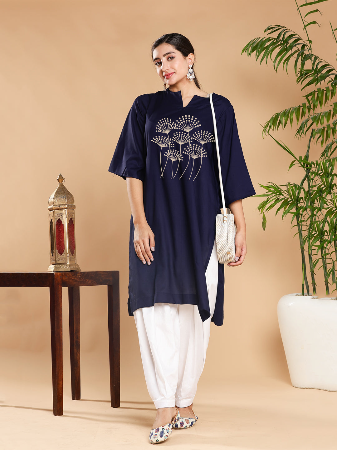 Navy Rayon LongKurta - Dandelions