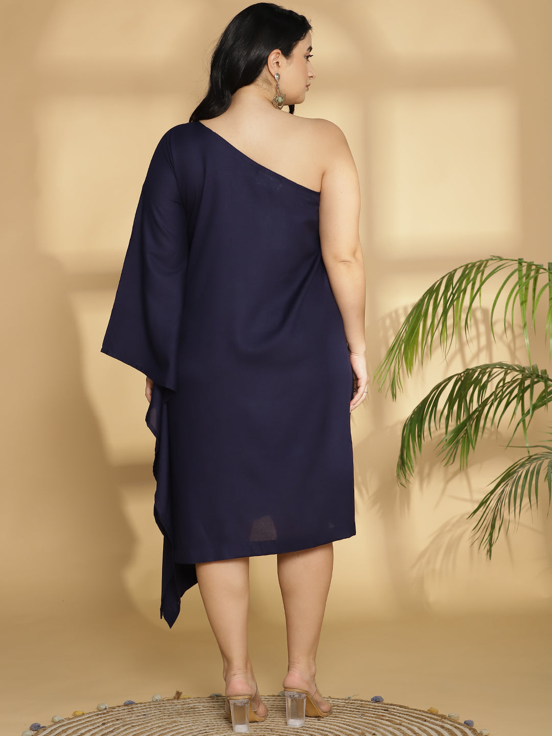 Navy Rayon OneShoulder Dress - Meridian