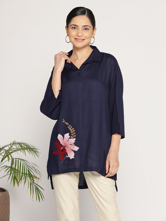 Navy Rayon ShirtTop - Myrtille