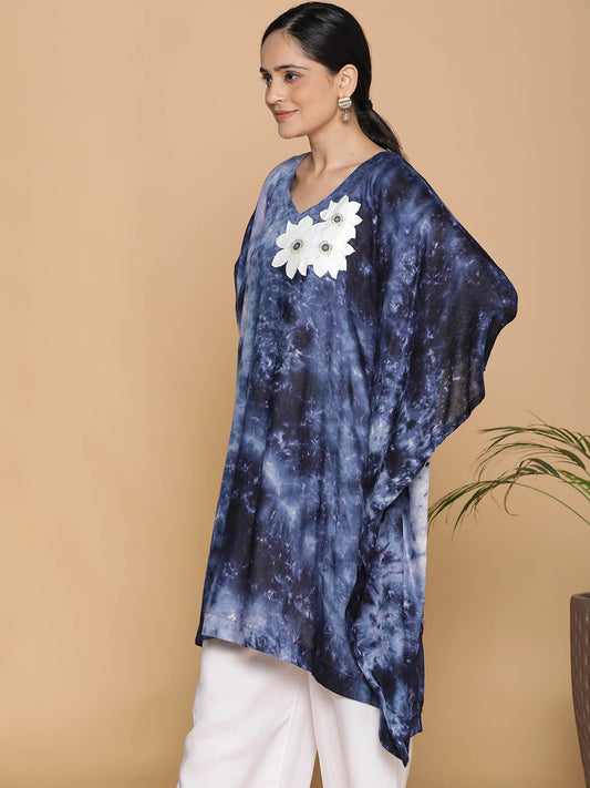 Navy Rayon TieDyeKurta - MidnightBlossoms