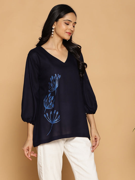 Navy Rayon Top - PetalWhisper