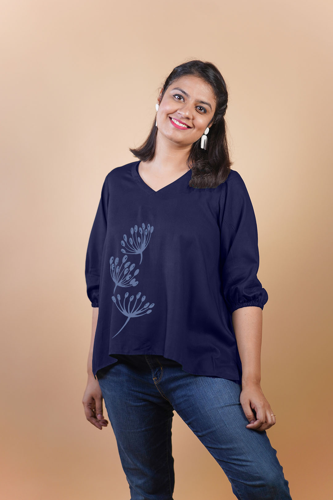 Navy Rayon Top - PetalWhisper