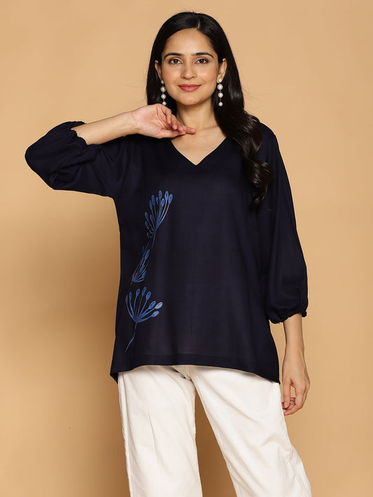 Navy Rayon Top - PetalWhisper