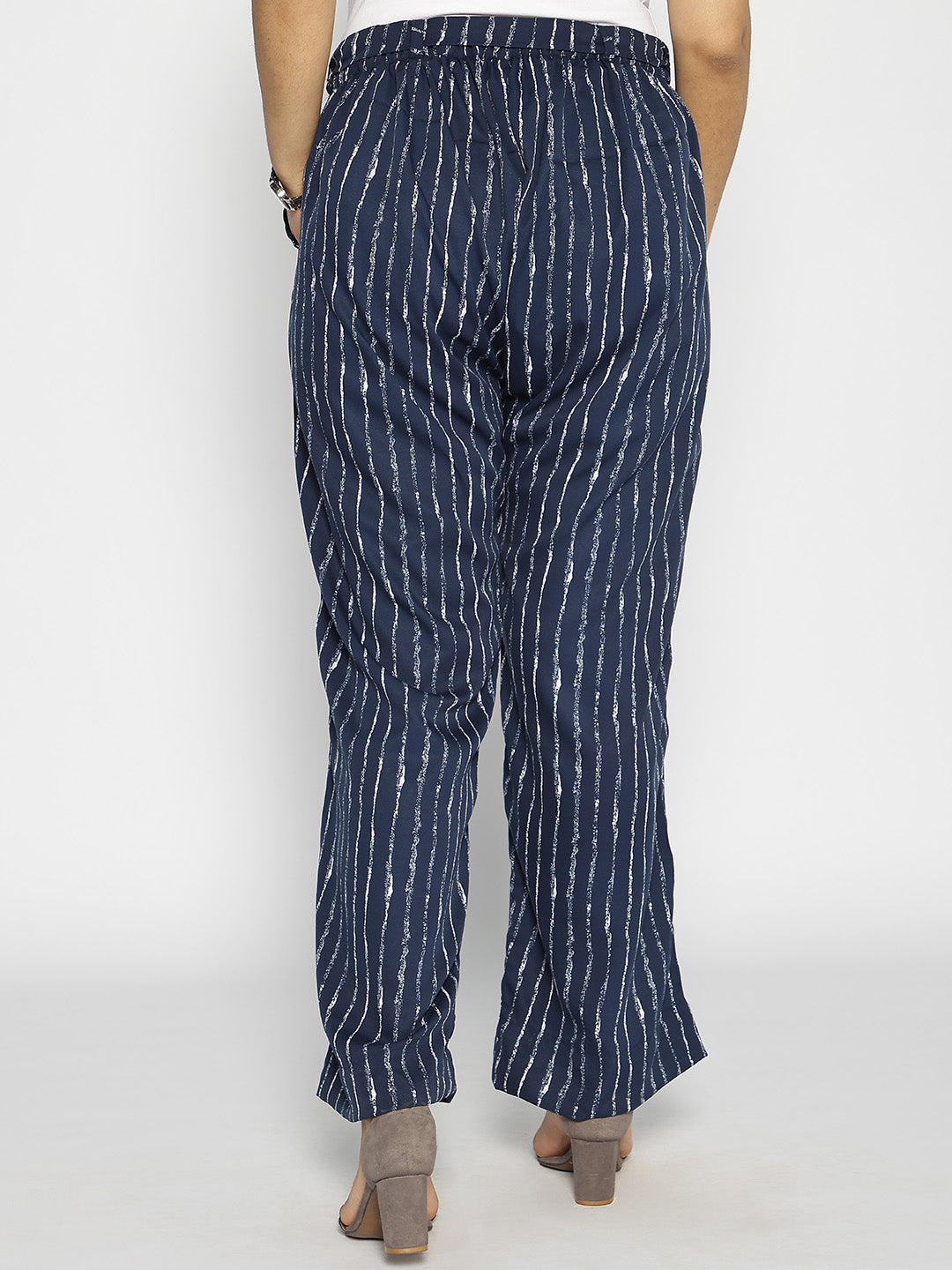 Navy Striped Belted Trousers