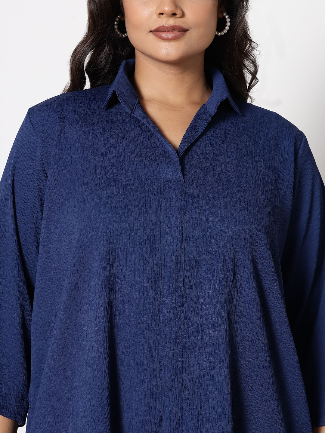 Navy Textured ShirtTop & WaistbandPalazzo