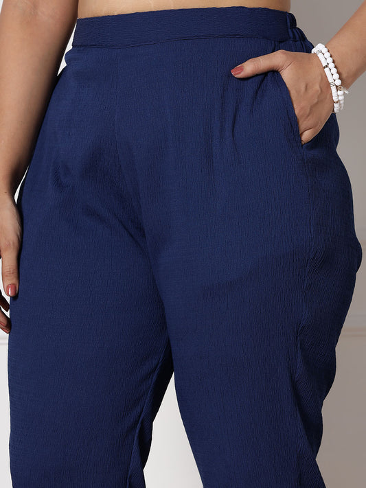 Navy Textured WaistbandPants