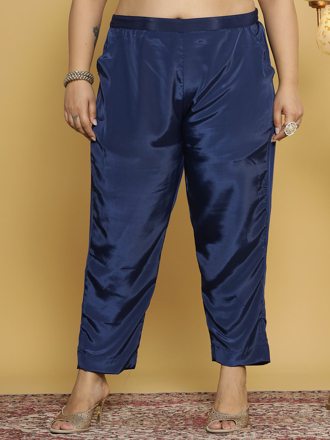 Navy Crepe Silk Pants