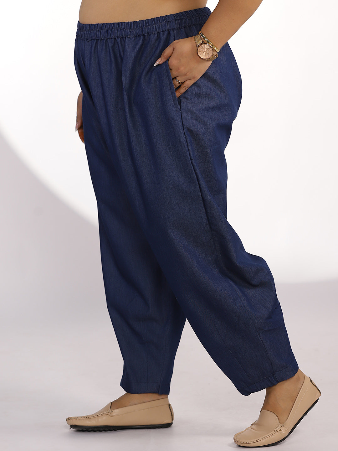 Navy Denim Mom-Fit Pants