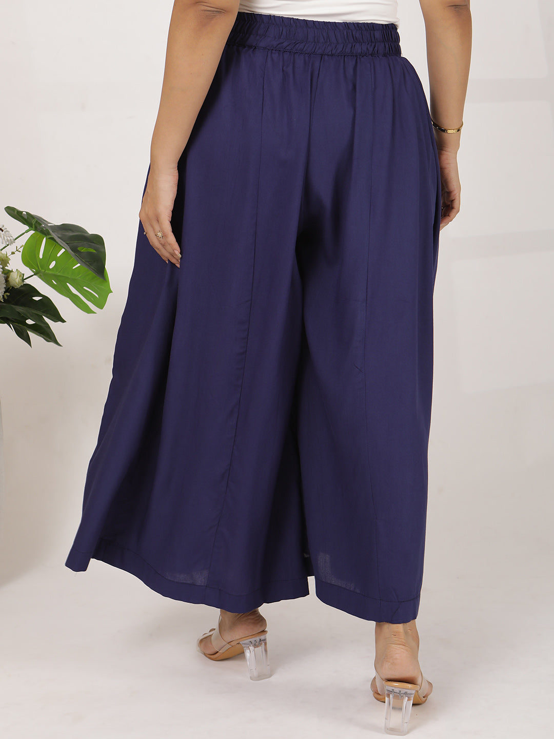 Navy Rayon Flared Palazzo