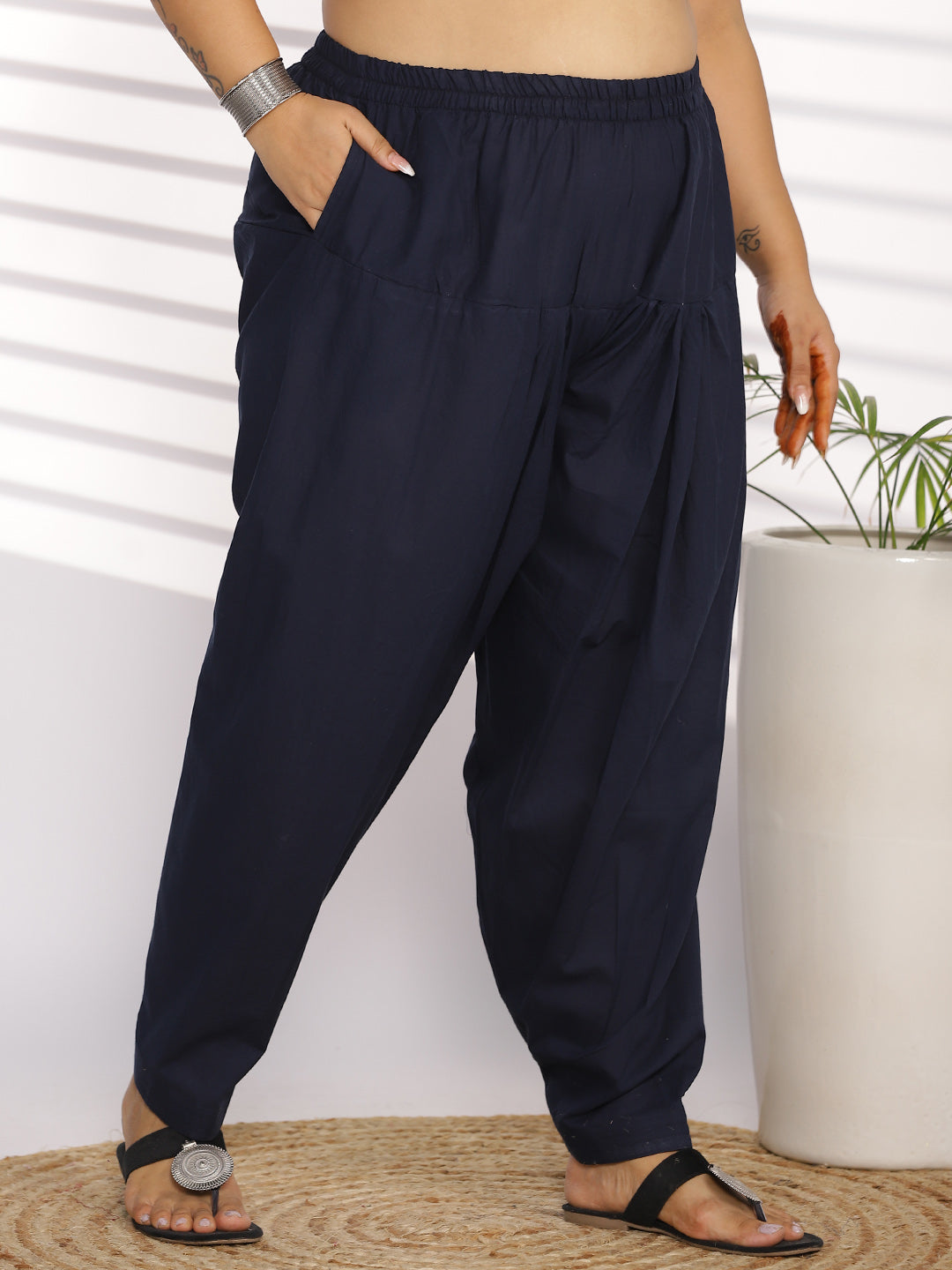 Navy Cotton Straight Salwar