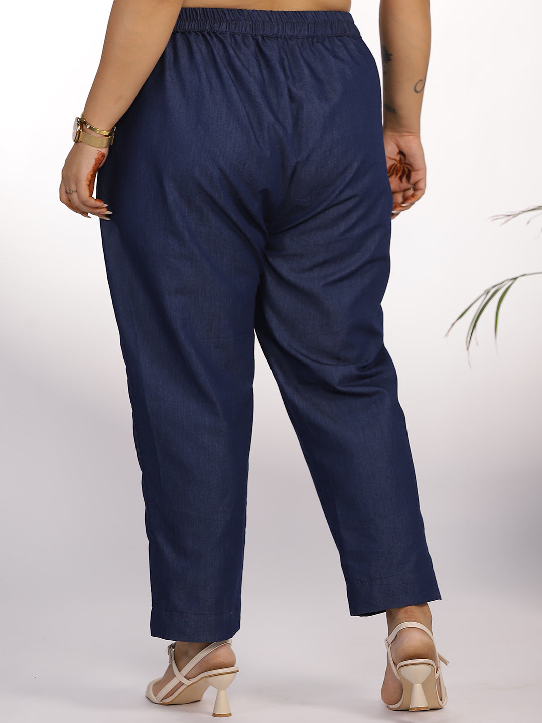 Navy Denim Slit Pants
