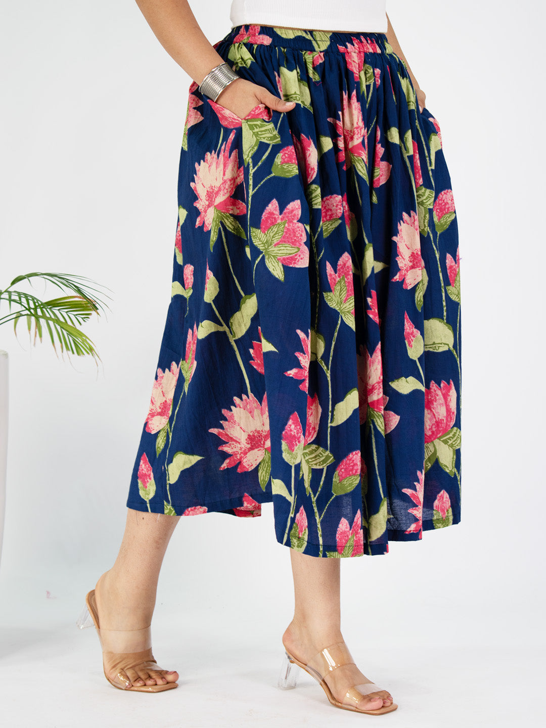 Printed Cotton Gathered Skirt - BlueKamal